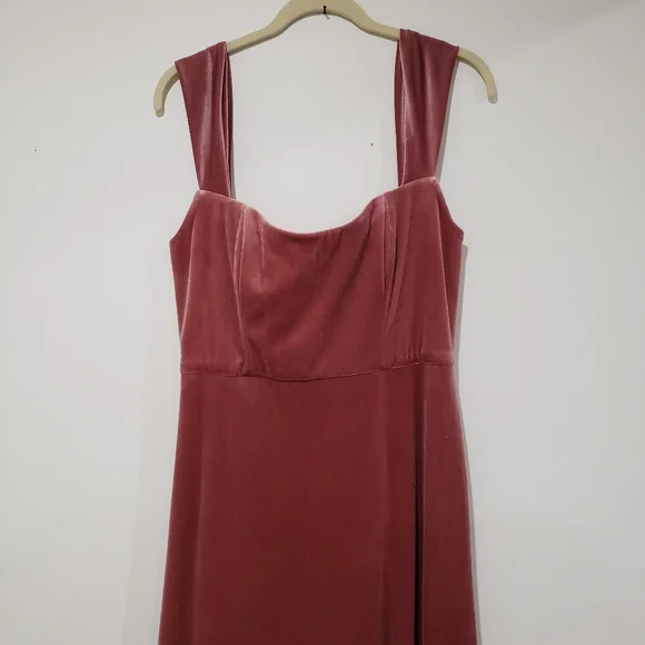 After Six Off the Shoulder Velvet Maxi Dress Gown Size 10R Tawny Rose Side Slit